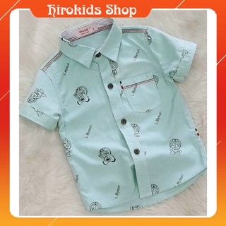 Áo sơ mi bé trai ngắn tay màu trơn hình doraemon mix túi thời trang (8-24kg)