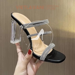 Giày dép nữ 9 phân HGG24 quai trong đính đá, guốc nữ thời trang