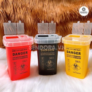 Hộp Nhựa Đựng Rác,Hộp Chứa Kim Ngòi Sau Phun Xăm 3 màu Đỏ Đen Vàng