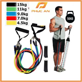 Bộ 5 dây ngũ sắc đàn hồi kháng lực tập Gym, Fitness, Yoga - Dụng cụ tập Gym tại nhà Full Body Thể thao Phúc An
