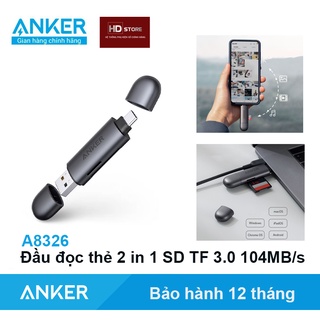 Đầu đọc thẻ Anker USB Type-C sang USB 3.0 hỗ trợ 2 khe cắm thẻ SD và TF -  A8326 cho Samsung Androi Macbook