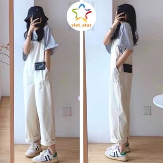 Yếm Quần Nữ Ống Rộng Chất Liệu Kaki Phong Cách Ulzzang Màu Be Pastel Trendy Dành Cho Nữ - Vietstar