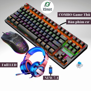 Bộ bàn phím và chuột cơ kèm tai nghe chụp tai gaming headphone có mic, combo sản phẩm chơi game có LED K2+M8+Q9 7.1 đen