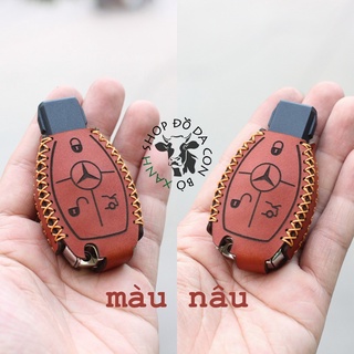 [Màu nâu] Bao da chìa khoá Mercedes handmade da thật, bao da chìa khoá Mec 001