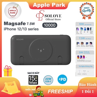 Sạc Dự Phòng Nam Châm Không Dây Max 15W Magsafe Solove W10 PD 20W 10000mAh,Sạc Không Dây iPhone 7.5W,Cho 13/12 /11/X/8P