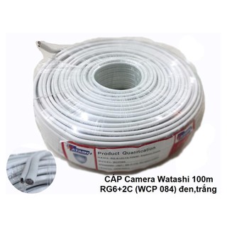 Cáp Camera Watashi RG6 + 2C 100m WCP 084 màu đen , trắng , cáp đồng trục camera có nguồn