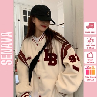 Áo Khoác Bomber Nỉ Nữ IB Form Rộng Bóng Chày Ulzzang Hàn Quốc SENAVA AK02