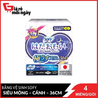 Băng Vệ Sinh Sofy Skin Comfort Ultra Thin 36cm Đêm Siêu Thoải Mái Siêu Mỏng Cánh 4 Miếng