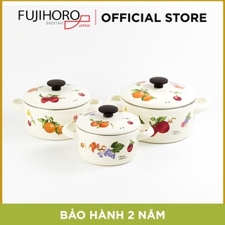 Bộ 3 nồi tráng men cao cấp Nhật Bản Fujihoro FRV-3 (16W,18W,20W) - Họa tiết Trái Cây -  Bảo hành 2 năm - Hàng chính hãng