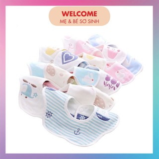 Yếm xô tròn sợi tre 6 lớp xoay 360 độ có cúc bấm, yếm dãi, ăn dặm dầy dặn mềm mịn thấm hút tốt