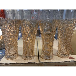 Lọ hoa Thủy tinh hoa văn Vàng, Màu  cao 30 Cm