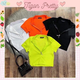 ÁO CROPTOP DÂY KÉO TAY NGẮN
