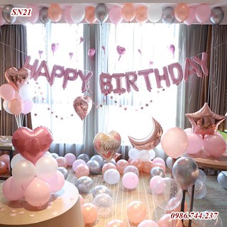 Set Bóng Trang Trí Sinh Nhật Happy Birthday Tông Màu Hồng Mã SN21