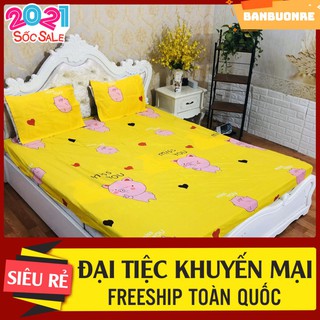Xả hàng tết Bộ ga gối 2m2 poly mẫu heo hồng