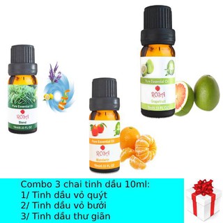 Combo 3 chai tinh dầu thơm phòng thư giãn, vỏ bưởi, vỏ quýt 10ml
