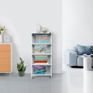 HomeBase DKW Kệ nhựa 4 tầng có bánh xe Thái Lan W42.8xD33.5xH102.3 Cm xám