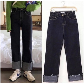 QUẦN JEANS ĐEN SUÔNG GẬP GẤU @mit.store