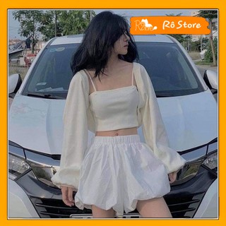 Set Áo Hai Dây Kết Hợp Áo Khoác Tay Bồng Dành Cho Nữ Phong Cách Hàn Quốc Cá Tính RÔ STORE S07