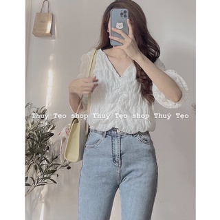 Áo sơ mi xốp nhún chun nữ dài tay co giãn - Áo sơ mi tay bo kiểu nữ tiểu thư xinh xắn