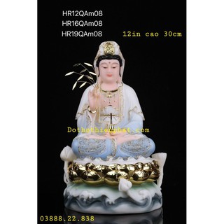 Tượng Quan Âm đá màu xanh ánh kim 12in cao 30cm mẫu đẹp
