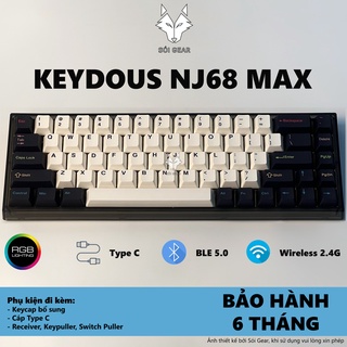 Bàn phím cơ không dây NJ68 Max led RGB Hotswap, Type C, Bluetooth 5.0, Wireless 2.4G, Trắng, Smoke, Plate thép, đồng