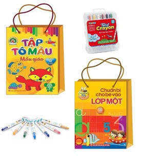 Sách: Tô Màu Mẫu Giáo Bút Sáp 12 Màu + Túi Chuẩn Bị Cho Bé Vào Lớp Một