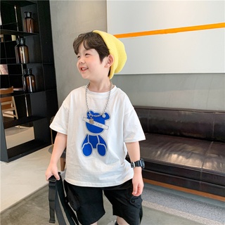 Áo thun cổ tròn cho bé trai size đại 3 4 5 6 7 8 9 10 tuổi  in hình gấu cotton co giãn thoáng mát Quần áo trẻ em AO22007