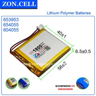 Pin Li-Po ZonCell 3.7V 1800mAh 653955 604055 654055