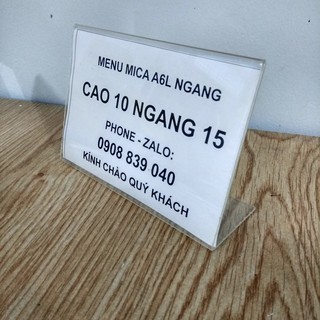 MENU MICA A6 L NGANG KÍCH THƯỚC 15 X10CM