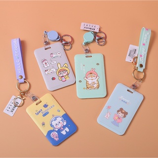 Bao đựng thẻ nhựa kèm dây đeo, móc khóa kéo thu gọn hổ béo, bé gái và cún Mua Tất (muatatshop)