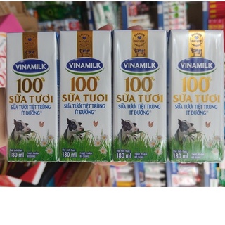 Sữa tươi tiệt trùng Vinamilk 100% Có đường - Lốc 4 Hộp x 180ml