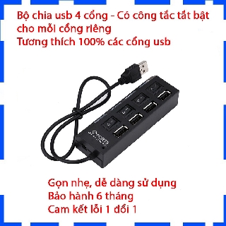 Cổng chia USB 4 cổng - Màu đen - Có công tắc - Bảo hành 6 tháng