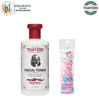 Nước hoa hồng Se Khít Lỗ Chân Lông Không Cồn Thayers Witch Hazel Rose Petal 355ml + Tặng 1 bông tẩy trang Ipek 80 miếng
