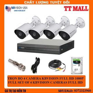 [Giá cực sốc]Trọn bộ 4 camera giám sát KBVISION Full HD 1080p kèm HDD 500G + 60m dây liền nguồn