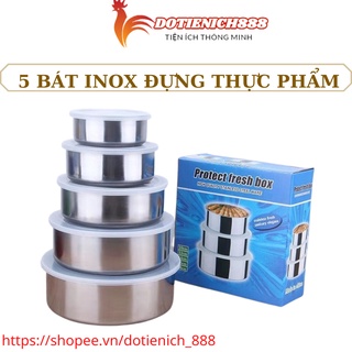 Bộ 5 bát inox đựng thực phẩm thức ăn có nắp đậy silicon