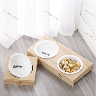 BÁT ĂN CHÓ MÈO BẰNG GỐM SỨ, KÈM ĐẾ (GIÁ ĐỠ) BẰNG GỖ TRE TỰ NHIÊN - KHAY ĂN GỖ CHO THÚ CƯNG