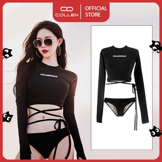 Áo tắm biển nữ , Áo 2 mảnh  tay dài có dây quấn bụng phong cách hàn quốc sexy COLLENLIFE
