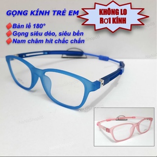 Gọng kính trẻ em có sẵn dây đeo điều chỉnh, bản lề 180° siêu dẻo, siêu bền
