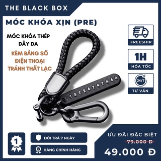 Móc Chìa Khóa Bằng Da Đan Kèm Bảng Số Điện Thoại Tránh Thất Lạc, Móc Khóa Xe, Khóa Nhà Hàng Cao Cấp - The Black Box