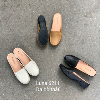 Sục nữ da bò mềm êm chân 4p LUNASHOES 6211 bảo hành 2 năm chống nước giày moca trung niên cho mẹ dễ đi dễ phối đồ