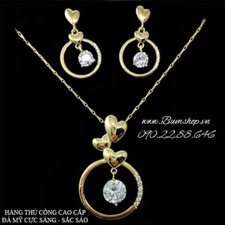 Có 2 màu: trắng, vàng. bộ trang sức trái tim cẩn đá xinh xắn