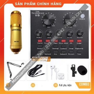 Combo Hát Thu Âm Livestream Sound Card V8 Mic BM900 . Giả Giọng Người Già , Trẻ Em , Autotune . Bảo Hành 12 Tháng