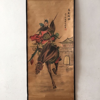 Tranh giả cổ MÃ ĐÁO THÀNH CÔNG, Tranh giấy xuyến chỉ viền bo lụa size lớn 155 x 74cm