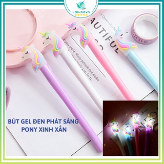 Bút mực gel đen pony viết ngòi 0.5mm thiết kế phát sáng dễ thương, bút kỳ lân nhiều màu - A65