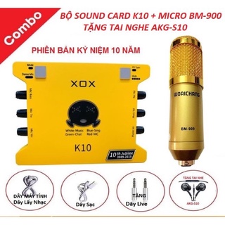 Combo Bộ Hát Livestream, Mic BM900 + Card xox K10 Bản Kỷ Niệm 10 năm + Tặng Tai Nghe + Đủ Dây Livestream