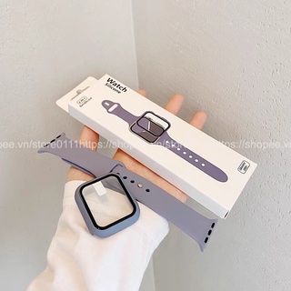 Dây silicon + Ốp kèm kính cường lực dành cho Apple watch 38mm/40mm/41mm/42mm/44mm/45mm