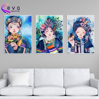 Tranh Số Hóa Keva Tự Tô Màu Theo Số Mẫu Tranh Cô Gái Dân Tộc Kèm Màu Acrylic