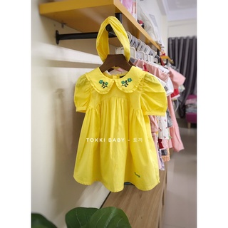 Set váy kèm băng đô xuất Hàn màu vàng cho bé VAL012