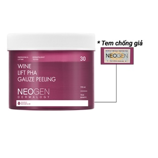 Tẩy Da Chết Vang Đỏ Neogen Dermalogy Wine Lift PHA Guaze Peeling Pad 30 Miếng [NHẬP KHẨU CHÍNH HÃNG] - BebeauSkinShop