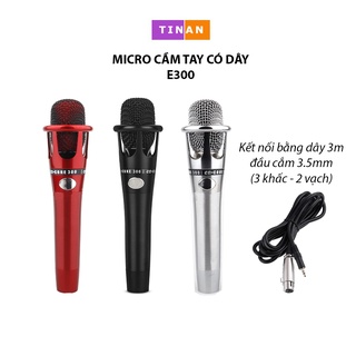 [Mã ELHACE giảm 4% đơn 300K] Micro Ngưng Tụ Cầm Tay Có Dây E300, Jack Cắm 3.5mm (3 khấc), Dùng Hát Thu Âm